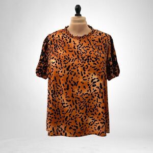SAVANNA JANE Animal Print Black Embroidery Sleeves, Size 2X